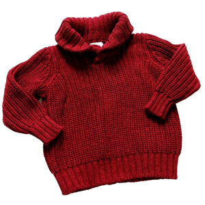 Red Boys 18-24 Months Shawl Collar Sweater Chunky Knit Holiday